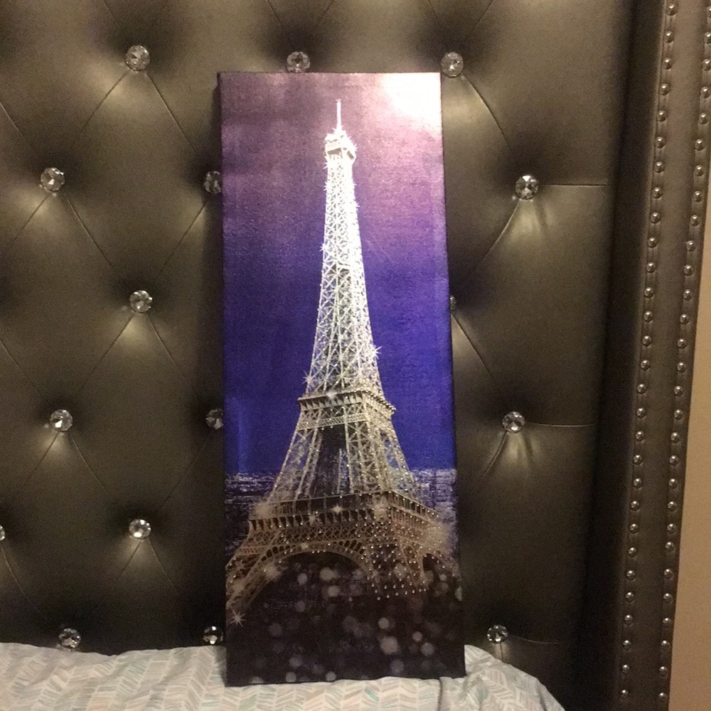 Eiffel Tower canvas wall art (purple) 9” x 24”.